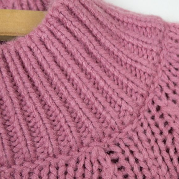 CeCe Light Pink Pompom Sleeve Mock Neck Sweater L - Picture 4 of 10